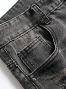 Pantalones vaqueros de corte recto y ajustado con efecto desgastado en estilo occidental para hombres - Gris Oscuro - Ver 7