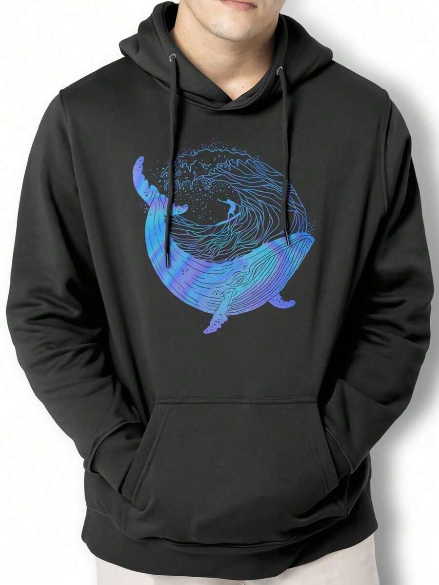 Whale Surf Jacket Sweatshirt Kangaroo Blouse IZPJ1 - 黑色 - 查看 1