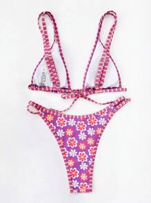 New Ditsy Floral Halter Tied Back Cute Bikini, Women Summer Beach Holiday Set, Bathing Suit