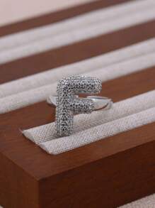 KEJIALAI 1pc New Luxury Big Exaggerated Hip-Hop Style A-Z 26 Letter Ring, Copper Micropavé CZ Plated Platinum Men Women Initial Name Letter Ring - Letter - View 38