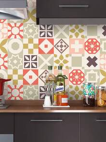 1 rollo Papel pintado autoadhesivo, pegatinas de azulejos de estilo marroquí, pegatinas de pared de cocina reforzadas a prueba de aceite, papel pintado para renovar muebles, papel pintado estético para decoración del hogar en cocina y baño 120 x 30 cm - Multicolor - Ver 15