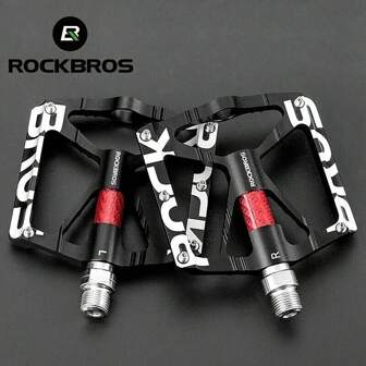 ROCKBROS Bicycle Pedals, 9/16 Mountain Bike Pedals, Anti-Slip Bicycle Pedals Aluminum Alloy Reflective Sealed Bearings Anti-Slip Waterproof Dustproof For MTB Road Bikes Black Red
