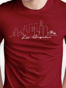 Unisex Los Angeles City T-Shirt 100% Cotton Color Black And White Print - 紫紅色 - 查看 2