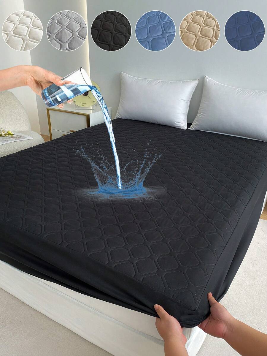 1 pieza Sábana ajustable resistente al agua, Protector de colchón, Protector de colchón suave y cómodo, Sábana impermeable de bolsillo profundo, Se ajusta a camas individuales, dobles, king y queen, Lavable a máquina, (Sin funda de almohada) - Negro - Ver 1