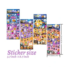 Decoración de Halloween El Día de los Muertos 4/8 hojas de pegatinas esponjosas de Halloween para niños, pegatinas 3D lindas de Halloween para manualidades, scrapbooking, diario y teléfono, que incluyen pegatinas de fantasma, calabaza, bruja, murciélago, araña y talla grande, decoración de Halloween