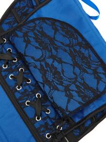 Blue Corset Top Bustier, Front Button Closure, Back Laced Strapless Shapewear Slim Fit Crop Top - Blue - View 8