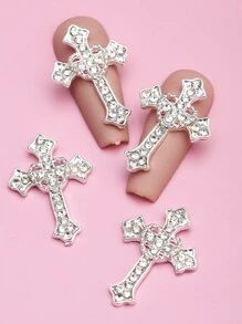5Pcs Large Size Cross Heart Nail Drills Rhinestones & Alloy Nail Art Decorations Diy Nail Charms Nail Gems Nail Supplies Nails - Multicolor - View 5