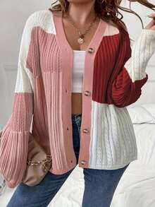 1. Suéter de lana con botones delanteros de talla grande
2. Suéter de punto de manga larga con bloque de color y cuello en V casual para mujer
3. Suéteres de punto de talla grande para mujer, otoño e invierno