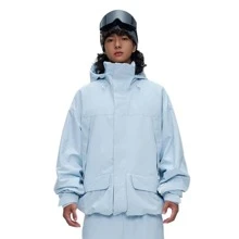 NowInSnow Chaqueta de snowboard para mujer con ajuste holgado, rosa, gruesa y cálida, profesional, impermeable 15,000 mm/transpirable 10,000g, a prueba de viento, en azul claro o azul marino