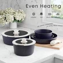 RIOVARM-EU RIOVARM Induction Pots And Pans Set With Removable Handles, Non-Stick Granite Stackable Cookware Set With Silicone Lids, Space-Saving Pot & Pan Sets Without PFOA, Frying Pan, Casseroles - Navy Blue - View 3