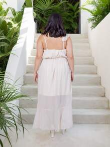 Chiffon Women's V-Neck Ruffled Hem Crossover Dress - Elegant Sleeveless Summer Midi Dress For Casual And Formal Occasions - 杏色 - 查看 6