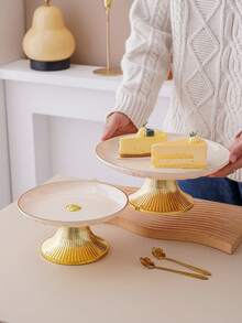 1pc Round Cake Stand With Golden Base, Dessert Serving Tray For Halloween, Christmas, Wedding, Party, Holiday Decoration - Multicolor - View 4