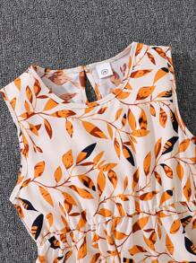 2pcs Tween Girl Floral Print Long Sleeve Cardigan And Sleeveless Dress Set, Spring/Autumn - Orange - View 3