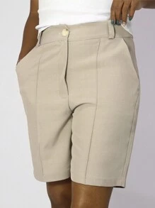 Women's Bermuda Shorts Tailoring Casual Linen Design - 米色 - 查看 4