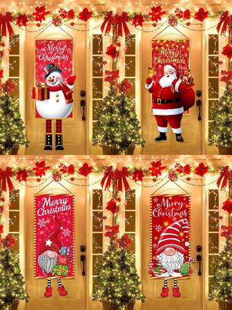 1pc Christmas Themed Hanging Flag, Santa Claus, Snowman, Gnome Design, Asymmetrical Shape, Christmas Atmosphere Decor, Suitable For Christmas Wall Hanging, Door Frame Flag, Garden Decoration