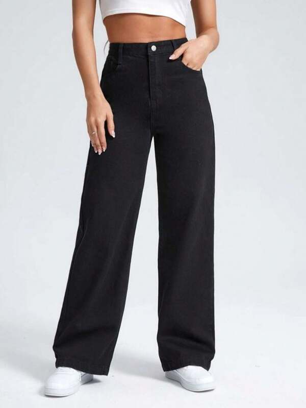 Calça Wide Leg Pantalona Jeans Feminina Cintura Alta Levanta Bumbum