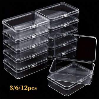 3/6/12pcs Transparent Plastic Jewelry Storage Box, Beads Organizer Box With Hinged Lid For Small Items, Crafts, Jewelry And Hardware