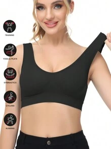 Sports Bras For Women Plus Size Seamless Low Impact Comfy Workout U Bra For Yoga Gym Activewear Padded Everyday Sleep Bralette Women's Sport Bra Low Back Light Support Sports Bra Pack Multi-Pack Wireless Gym Wear Compression High Coverage Sleep Everyday Bralettes For Girls Ladies Black White Blue Purple Gray Pink Navy Nude Red Underwear Bra For Busty Women Comfortable Soft Bras: Our Seamless U Sports Bras Are Made Of 90% Nylon And 10% Elastane, Which Provides A Lightweight, Breathable Fabric That Is Both Stretchy And Super Soft. You'll Experience All-Day Comfort Without Any Tightness Wire-Free Seamless Bras: A Sleep-In Bra Or Everyday Bra. Low-Support Workout Bras: Comfortable Active Wear Bras , Best Choice For Weightlifting, Walking, Pilates, Fitness Or Daily Wear, Any Low-Impact Movement Stretchy Soft Tank Bras Black White Nude Blue Purple Pink Lilac Red - Black - View 2
