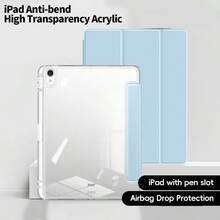 Compatible With  IPad Case Air 1 2 3 4 5 Pro 11 6th 7th 8th 9th Gen Case Cover With Pencil Holder Folding Stand Acrylic Transparent - Black - View 3