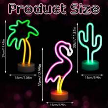 1 pièce Enseigne au néon de cactus, palmier, flamant rose, décoration fonctionnant sur batterie USB ou piles pour chambre, maison, salle de jeux, mariage, cadeau vibrant (piles non incluses)