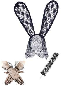 D EXCEED 3 PCS Women's Sexy Lace Adult Bendable Bunny Ears Headband Hair Hoop Speck Glove Lace Scarf Easter Halloween Large Rabbit Ears Accessories Prom Festival GiftHalloween Decorations - Multicolor - View 4