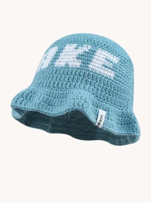 1pc  Street Hip-Hop Red Fisherman Beanie Knit Hat With CAKE Letter, Female Warm Headband Hat Handmade Crochet Wave Edge Ruffle Hat,Autumn/Winter Cute,Men's Vintage Street Style Knitted Hat Fashion Cool Bucket Hat Autumn And Winter Fashion Hat