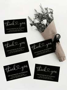 50/100 piezas - Tarjeta de agradecimiento en blanco y negro, "Le agradecemos por apoyar mi negocio", tarjeta de mensaje de agradecimiento a los clientes, tarjeta de agradecimiento en blanco y negro a juego para pequeños negocios, para decoración de negocios, etiquetas, embalaje de regalos, ideal para regalos, vacaciones, Navidad. - Multicolor - Ver 5