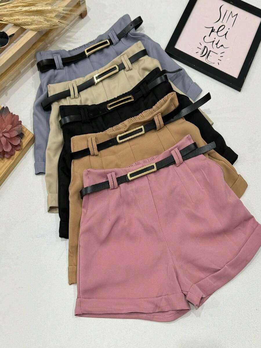 Miguxas Kids Tailored Shorts With Belt And Elastic Waist For Children And Youth - Màu be - Xem 1
