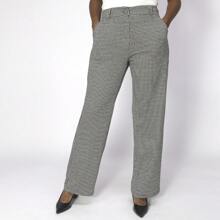 WOMEN'S PLUS SIZE PANTS CUSTOM TAILORING LONG STRAIGHT ELASTANE WITH POCKET COMFORTABLE HIGH WAIST - 黑與白 - 查看 4