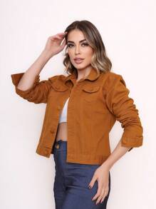 Feminine Short Denim Jacket - 棕色 - 查看 2
