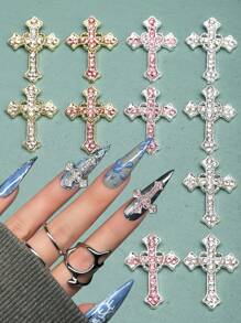 5Pcs Large Size Cross Heart Nail Drills Rhinestones & Alloy Nail Art Decorations Diy Nail Charms Nail Gems Nail Supplies Nails - Multicolor - View 1