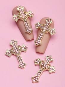 5Pcs Large Size Cross Heart Nail Drills Rhinestones & Alloy Nail Art Decorations Diy Nail Charms Nail Gems Nail Supplies Nails - Multicolor - View 6