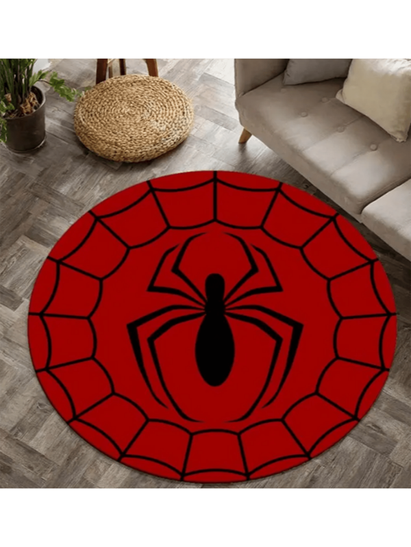 Round Spider Web Design Polyester Area Rug, Machine Washable Durable Halloween Party Decor Carpet