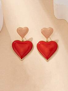 1 对时尚珐琅电镀双心形吊坠耳环，适合女性日常、节日、派对和度假、礼品珠宝配饰 - 耳環 - 查看 12