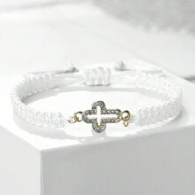 1pc New Fashion Crystal Cross Pendant Bracelet Women Men Handmade Adjustable Charm Braided Bracelets For Friend Jewelry Gift