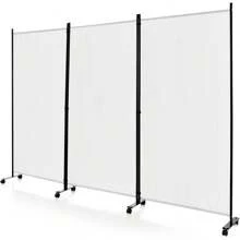 3-Part Foldable Room Divider, 180 Cm Privacy Screen With Metal Frame And Wear-Resistant Fabric, Folding Screen Partition With Wheels For Living Room & Office (White)