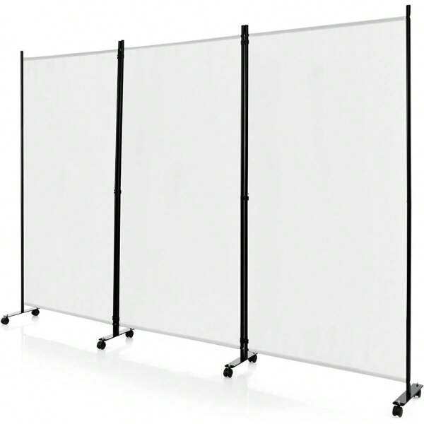 3-delige opvouwbare kamerverdeler, 180 cm privacyscherm met metalen frame en slijtvaste stof, schermverdeler met wielen voor woonkamer en kantoor (wit)