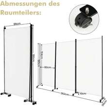 3-Part Foldable Room Divider, 180 Cm Privacy Screen With Metal Frame And Wear-Resistant Fabric, Folding Screen Partition With Wheels For Living Room & Office (White)