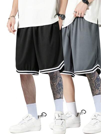 2 piezas Pantalones cortos de baloncesto estilo novio americano para hombre, ligeros y holgados, pantalones deportivos de verano, de seda de hielo de secado rápido y bermudas casuales