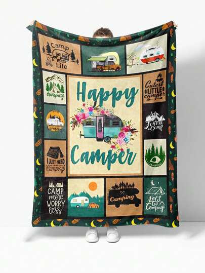 1 peça de cobertor de flanela macio e fashion de van de campismo, adequado para sofá, cama, sala de estar, viagem, escritório, soneca, ar-condicionado, roupa de cama, acampamento, decoração, presente ideal para o dia a dia, aniversário, feriado