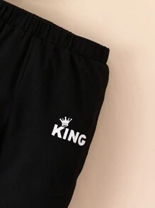 Baby Boy 2pcs/Set Letter Print Hooded Bodysuit And Pants Set - Black - View 6