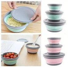 1pc Foldable Silicone Bowl With Lid, Lunch Box, Salad Bowl, Expandable Food Storage Container, Bento Box, High Quality Food Container For Camping, Travel, Office (Pink Small X1, Green Small X1, Pink Medium X1, Green Medium X1, Pink Large X1, Green Large X1, Pink Small/Medium/Large X3, Green Small/Medium/Large X3)