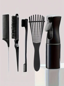 Ensemble de peignes d'arrosoir, 3 pièces brosse à cheveux coiffure lissante avec 1 pièce brosse pour bordures, 1 pièce brosse à cheveux, 1 pièce peigne queue de rat, brosse à démêler pour les cheveux bébé, accessoires roses