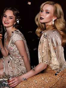 D EXCEED 1PC 女式盖茨比 1920 年代披肩亮片晚礼服披肩新娘披肩披肩短上衣派对婚礼万圣节角色扮演舞会