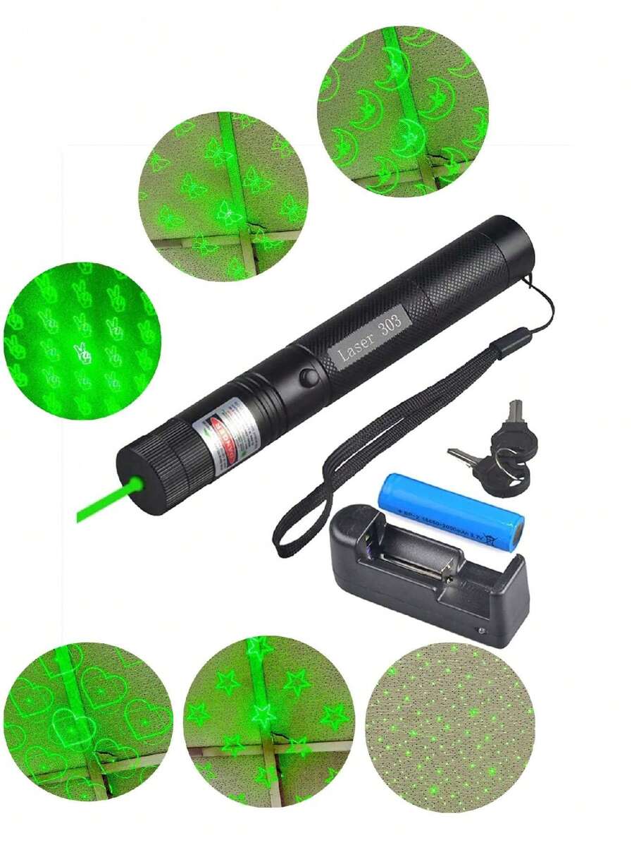 Green Laser Pointer, High Power Pen Shaped Laser Flashlight, With Built-In Battery, Long Range Laser Pointer, Long Distance Strong Laser, Suitable For Astronomical Demonstrations, Outdoor Camping H303-6 - Black - View 1