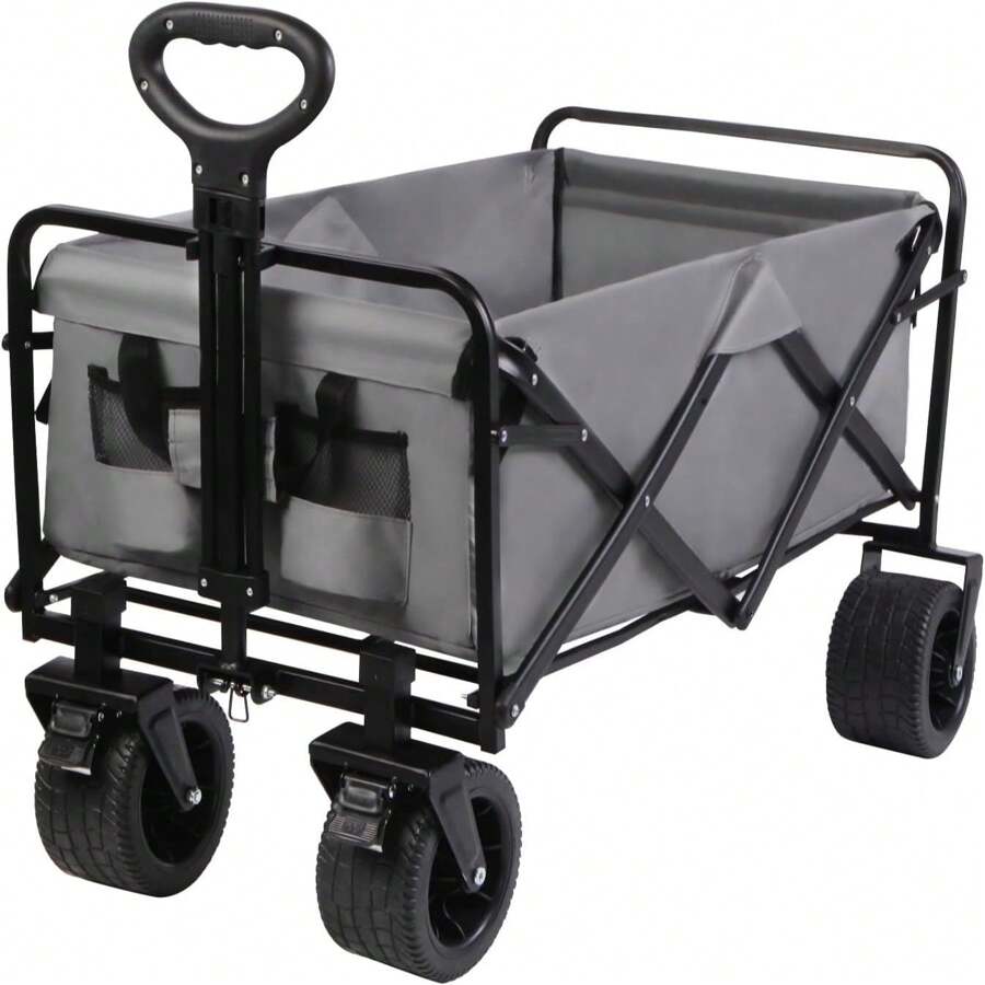 MMQ Heavy-Duty Folding Wagon With 550lbs Weight Capacity, Collapsible Wagon With Big Wheels - Robust Construction, Spacious Interior, Adjustable Rolling Carts, Outdoor Folding Camping Wagons, Portable - Grey - View 1