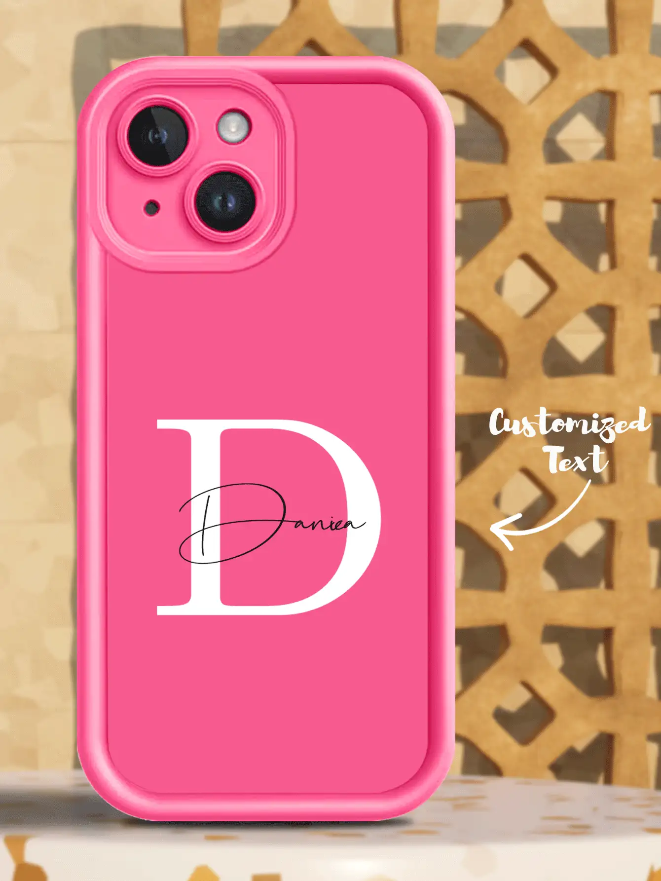 1个可定制文字、姓名、日期的硅胶全覆盖镜头保护手机壳，兼容 17 Air 16 15 14 13 12 11 Pro Max，Galaxy S25 24 23 Ultra FE A55 54 35，国际版，非国内版 - 玫紅色 - 查看 2