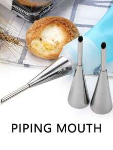 3pcs Stainless Steel Profiterole Tip, Puff Pastry Nozzle, Cream Piping Decorating Tips Set For Cake Baking Tools - Silver - View 8