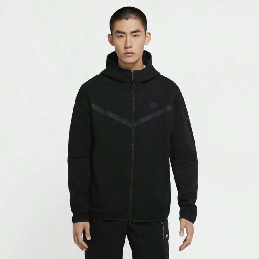 Nike Tech Fleece Full-Zip Hoodie - Men's - 黑色/黑色 - 查看 1
