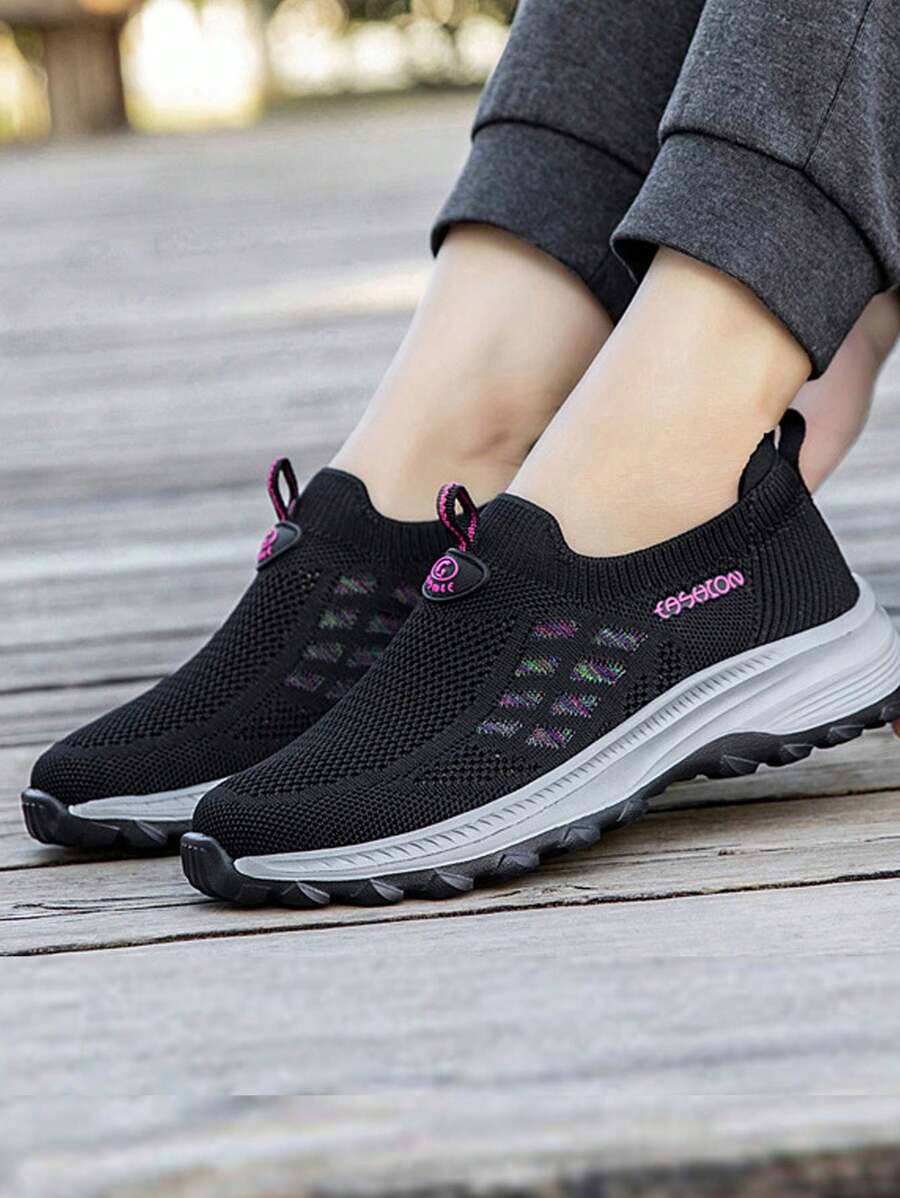 Tenis ortopédicos para mujer, fascitis plantar, sin ataduras, con soporte de arco, zapatos casuales para caminar - Negro - Ver 1